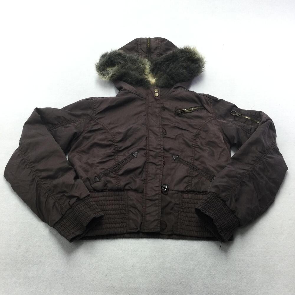 Noni Jacket Kids 4T Brown Hooded Bomber Faux Fur Lined Nylon Zip Coat Winter